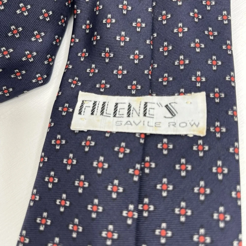 Vintage 60s Savile Row Silk Tie Slim  Navy Geometric Preppy Classic Business